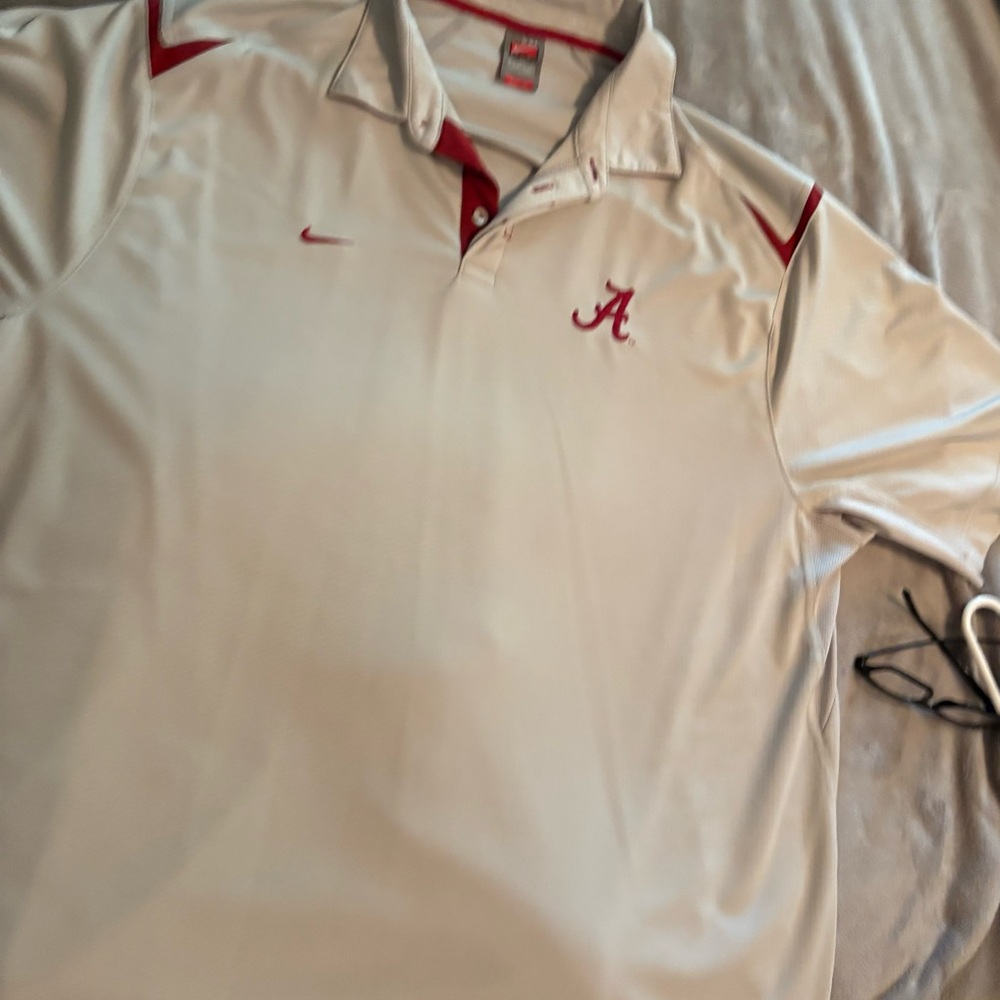 Nike Men's White and Red Polo Shirt Alabama
